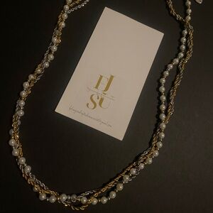 Handmade Gold and Silver Plated Titanium with Authentic Pearl Necklace